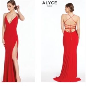 Alyce Paris 1377 red open back dress- size 10